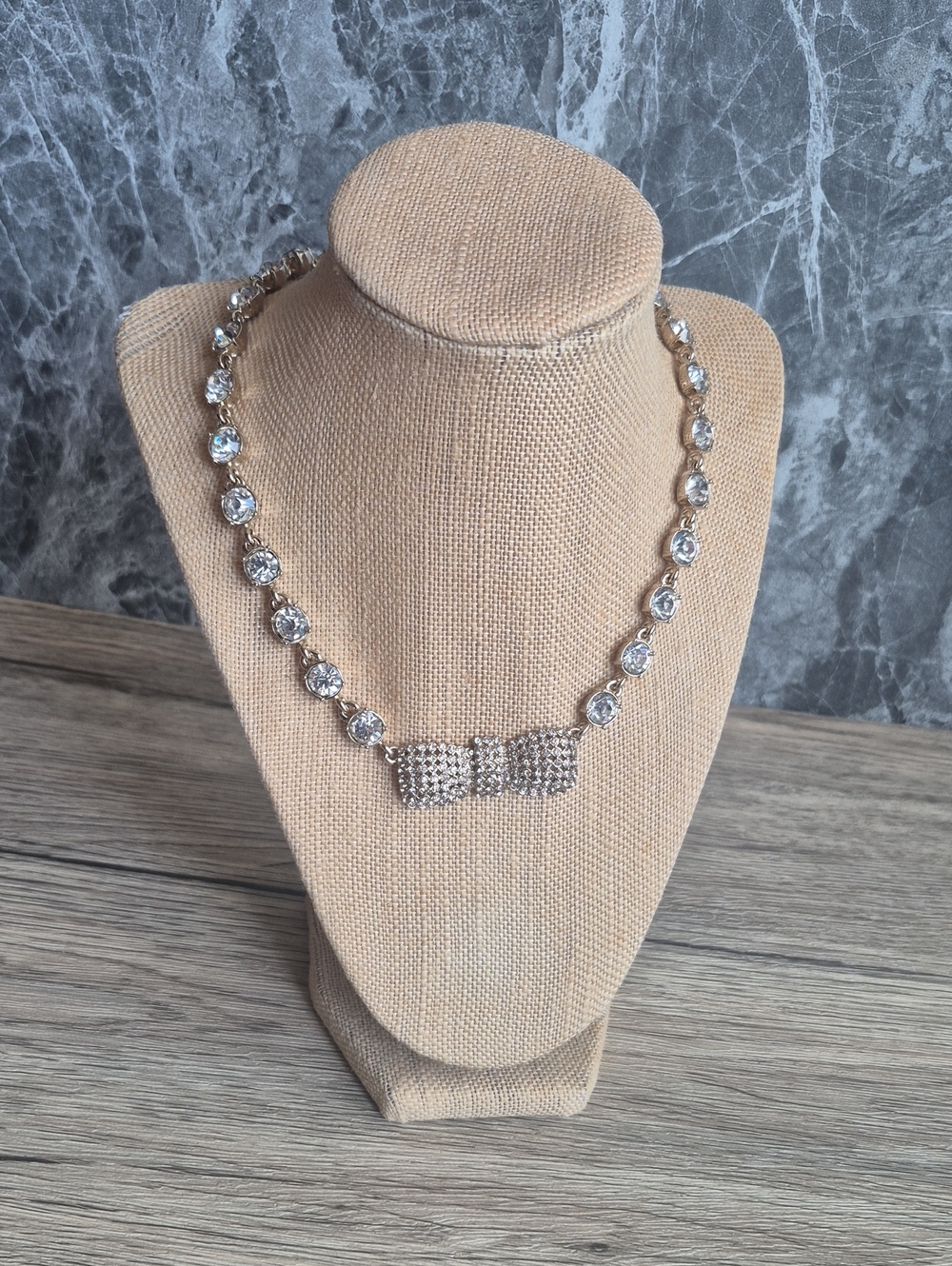 Ann Taylor Silver Crystal Bow Pendant Necklace